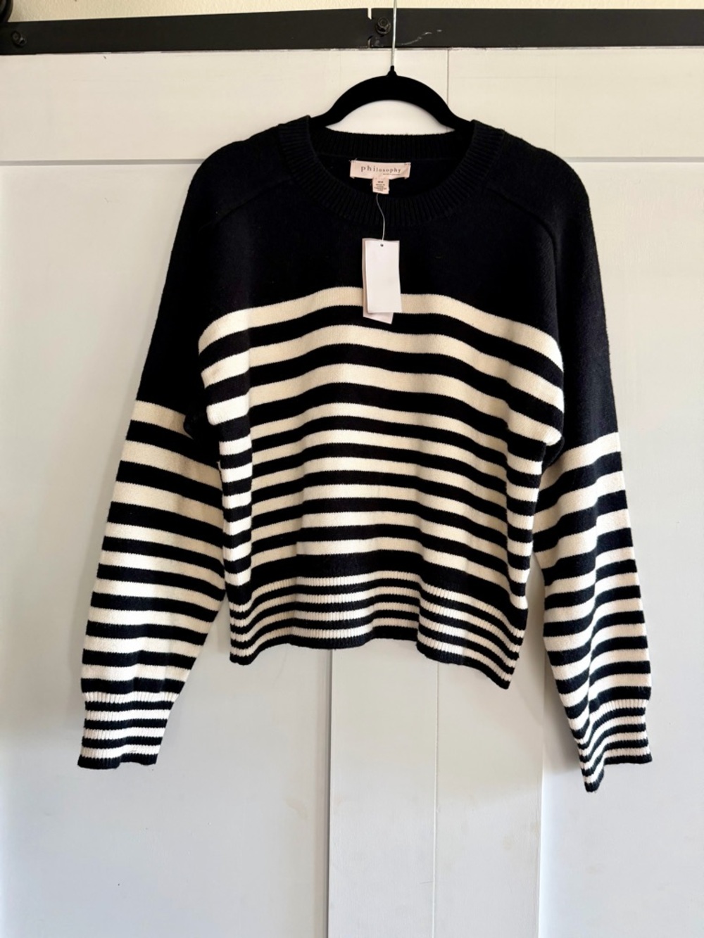 Philosophy Black & White Striped Crew Sweater